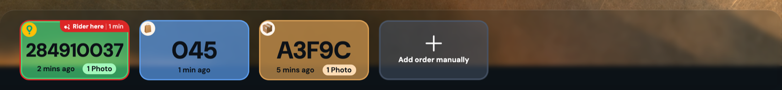 The Tracker's order strip, each order with its type icon