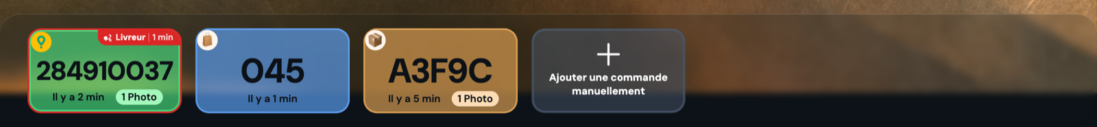 La file des commandes du Tracker, chacune avec l'icône de son type