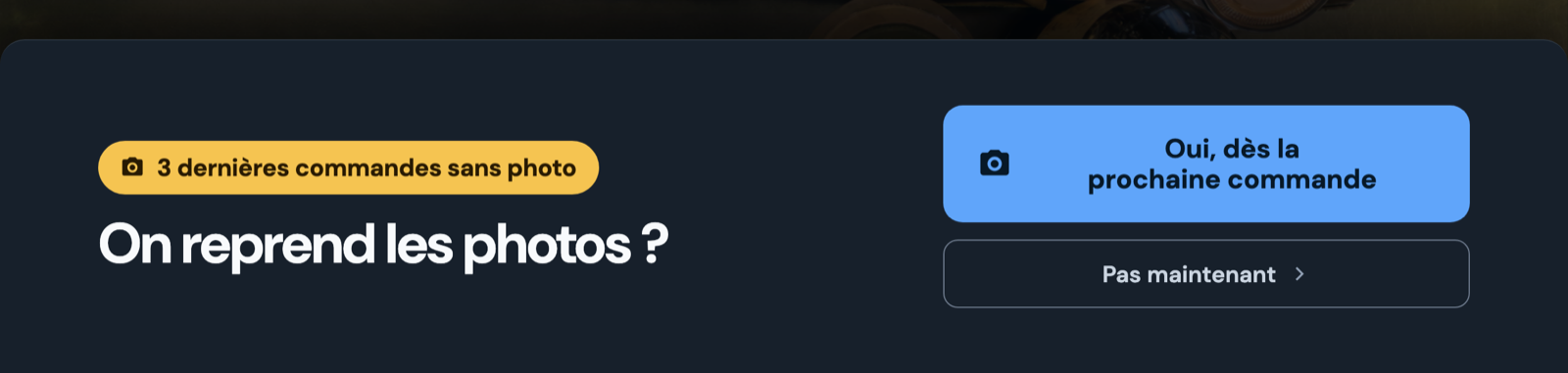 Alerte du Tracker demandant de reprendre les photos, avec le nombre de commandes sans photo