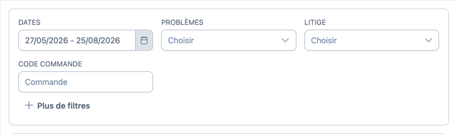 Le filtre de dates de la recherche de commandes du Hub, déjà réglé sur les 90 derniers jours