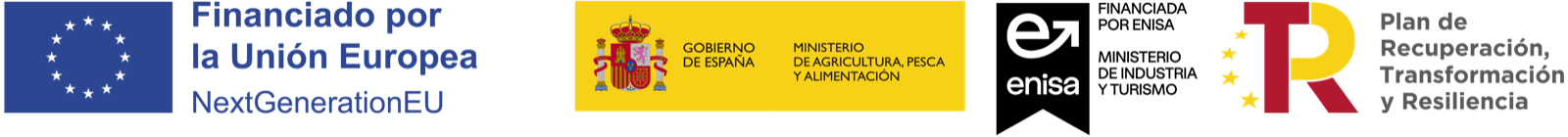 Financé par l’Union européenne : NextGenerationEU · Gouvernement d’Espagne : ministère de l’Agriculture, de la Pêche et de l’Alimentation · Financée par Enisa : ministère de l’Industrie et du Tourisme · Plan de relance, de transformation et de résilience
